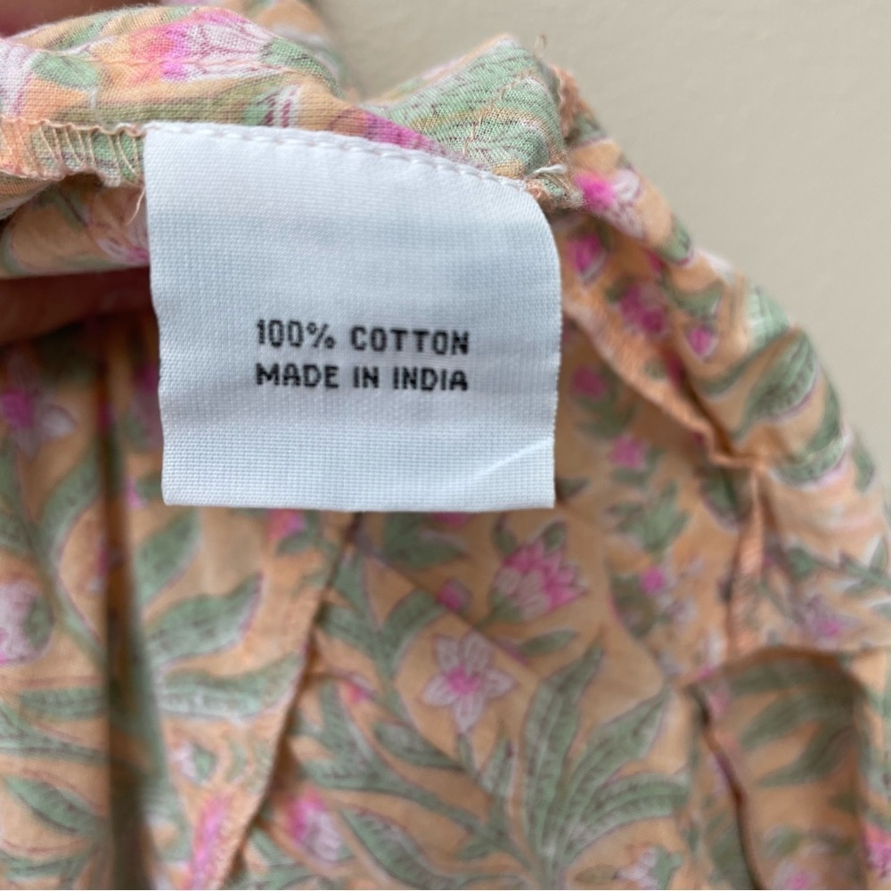 Juliet Dunn 100% Cotton Tiered Tunic Babydoll Minidress Peach Floral Size S - Picture 7 of 9